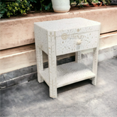 Bone Inlay Edge Floral Design Bedside Table | Floral Nightstand Table | Bone Inlay Bedside Table